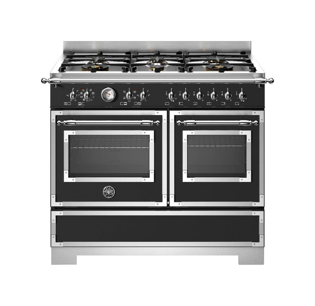 Bertazzoni HER106L2ENET2 Heritage Cucina da accosto 100 cm, doppio forno, 6 fuochi in ottone, nero