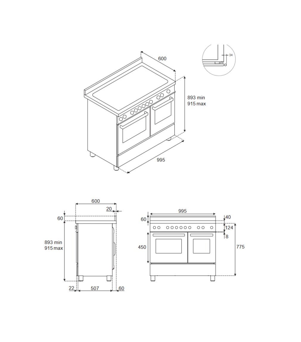 Bertazzoni HER106L2ENET2 Heritage Cucina da accosto 100 cm, doppio forno, 6 fuochi in ottone, nero