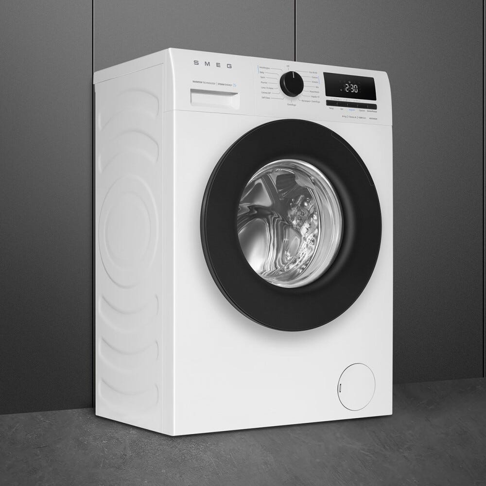 Smeg W3C062A Lavatrice slim cm. 60, profondità 46 cm, capacità 6 kg, funzione vapore, centrifuga 1200 giri/min, fine programmata, bianco