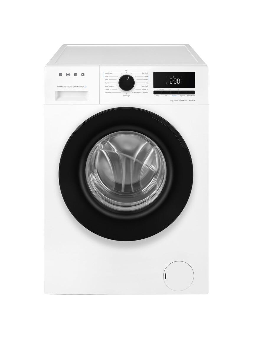 Smeg W3C072A Lavatrice slim cm. 60, profondità 47 cm., capacità 7 kg., funzione vapore, 1200 giri/min, fine programmata, bianco