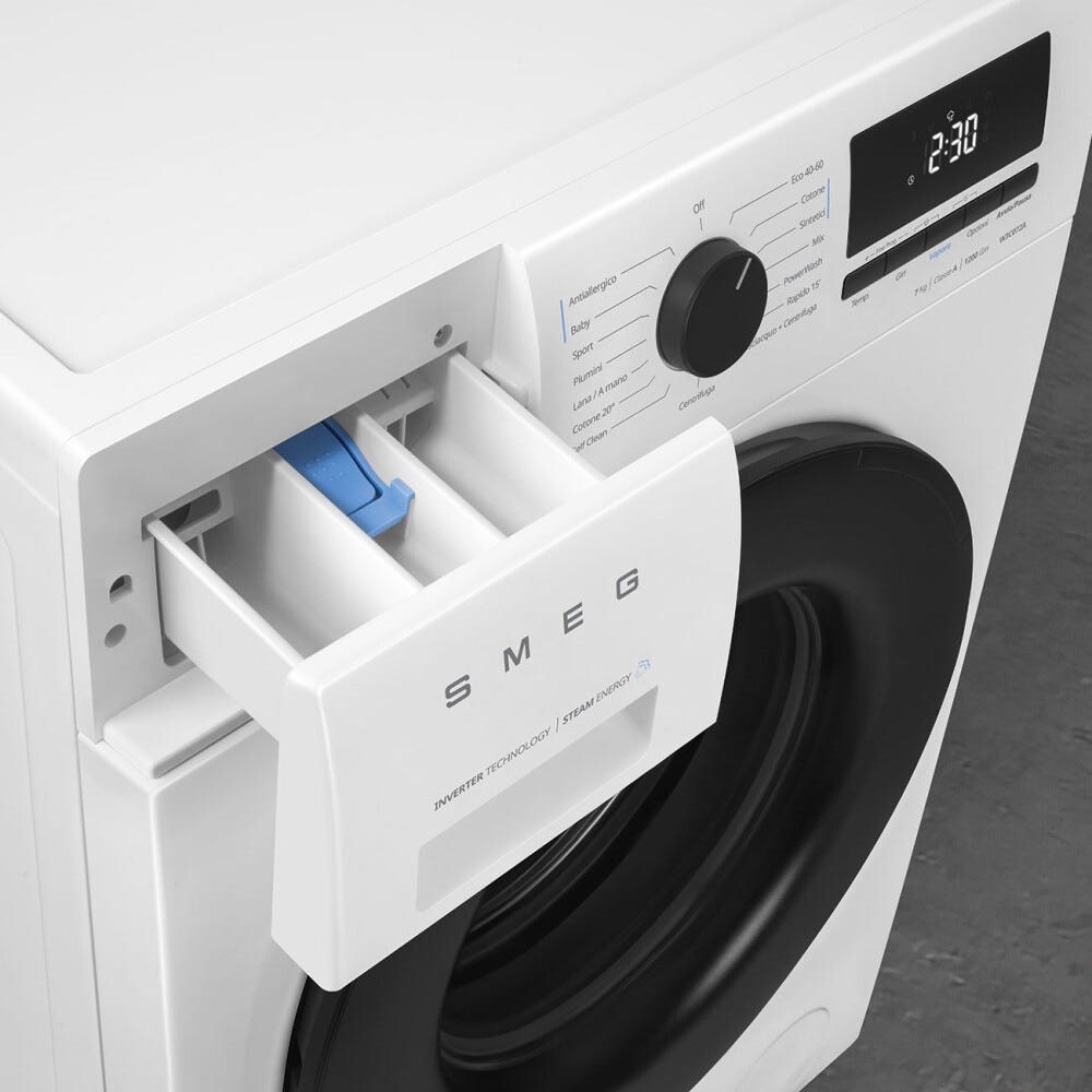 Smeg W3C072A Lavatrice slim cm. 60, profondità 47 cm., capacità 7 kg., funzione vapore, 1200 giri/min, fine programmata, bianco