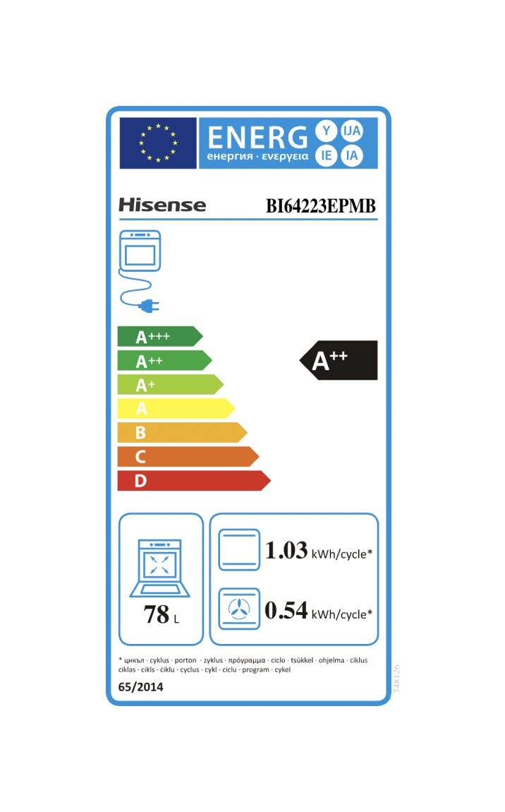 Hisense BI64223EPMB Hi4 Forno da incasso cm. 60, capacità 78 litri, Air Fry, Pizza 300°C, pirolitico, nero