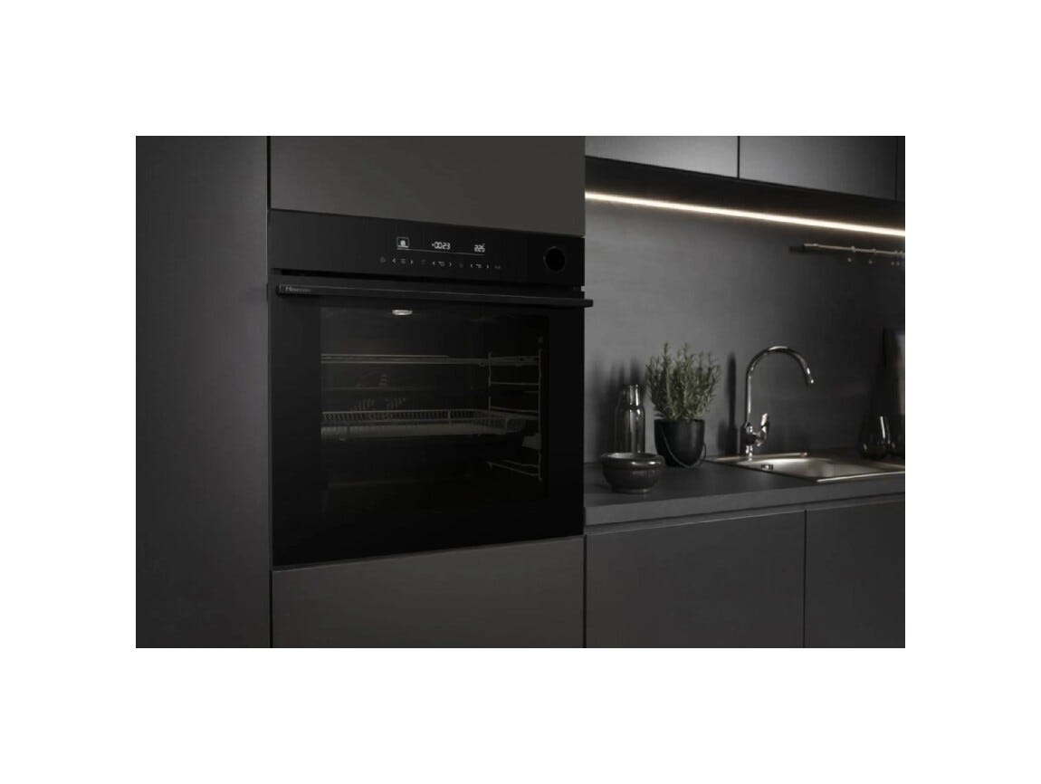 Hisense BSA6634PBG8 Hi6 Forno da incasso cm. 60, capacità 77 litri, Steam Add Plus, Air Fry, Pizza 300°C, pirolitico, nero