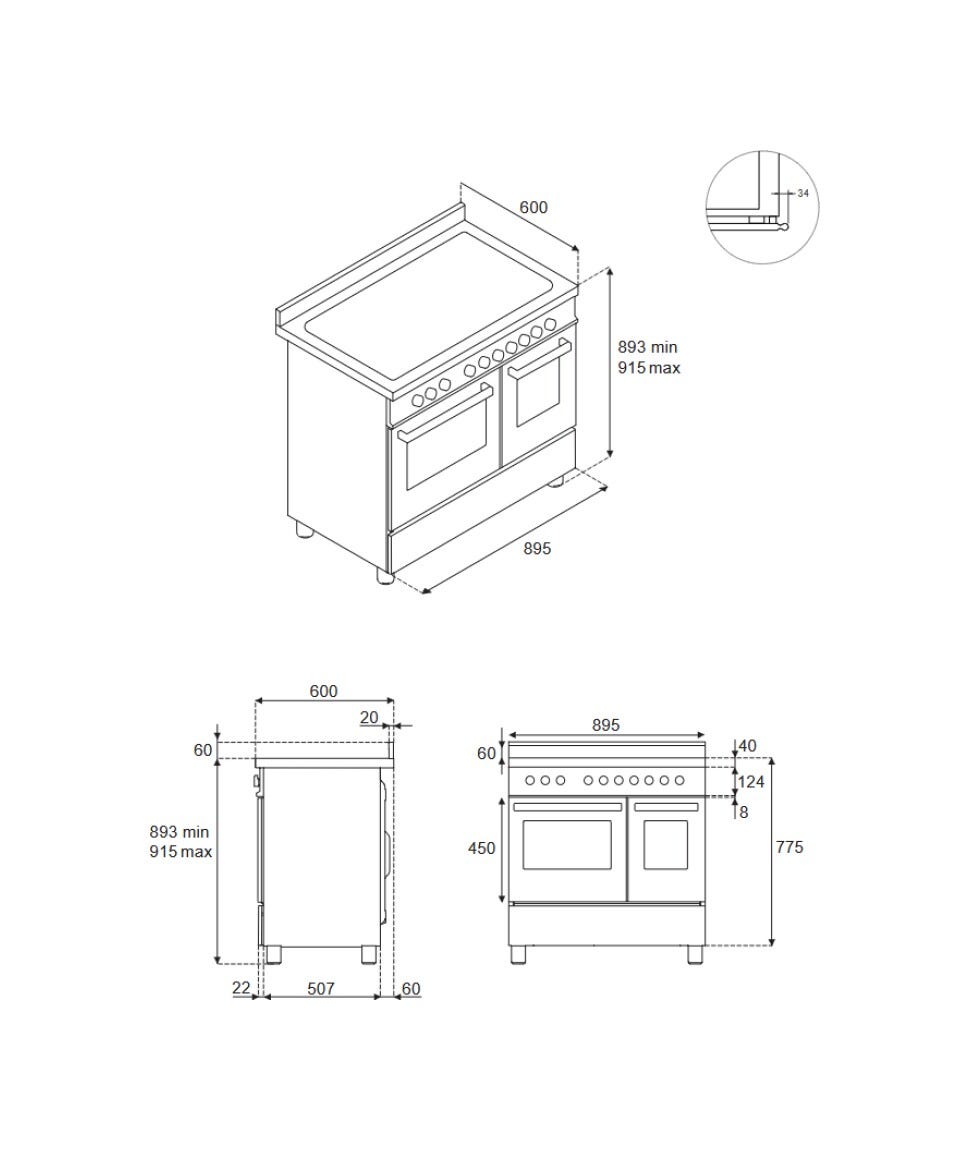 Bertazzoni HER95I2EAVT2 Heritage Cucina da accosto 90 cm – Doppio forno, piano induzione 5 zone, Air‑Fryer, triplo vetro, avorio