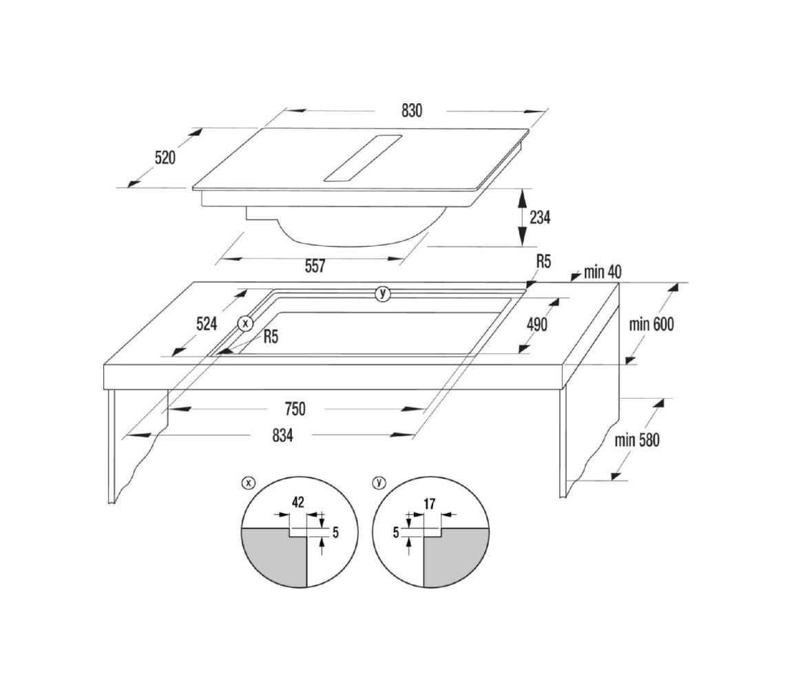 Hisense HEH8443BSRWF Hi8 Piano a induzione con cappa integrata cm. 83, 4 zone, aspirazione 611 m³/h, nero