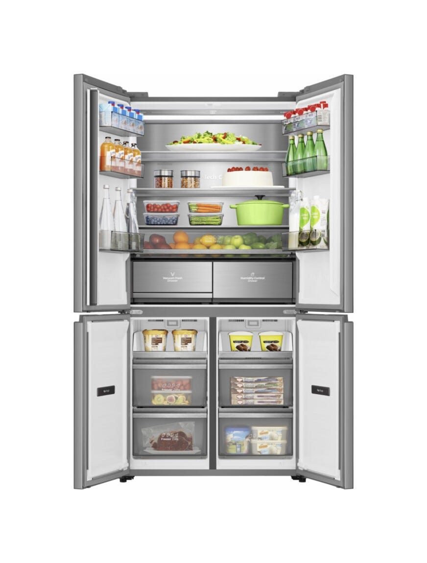 Hisense RQ768N4GVE Hi5 Frigorifero con congelatore 4 porte cm. 91, capacità 591 litri, Total No Frost, Metal-Tech Cooling, grigio