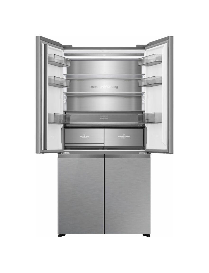 Hisense RQ768N4GVE Hi5 Frigorifero con congelatore 4 porte cm. 91, capacità 591 litri, Total No Frost, Metal-Tech Cooling, grigio