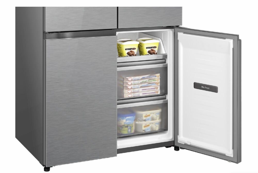Hisense RQ768N4GVE Hi5 Frigorifero con congelatore 4 porte cm. 91, capacità 591 litri, Total No Frost, Metal-Tech Cooling, grigio