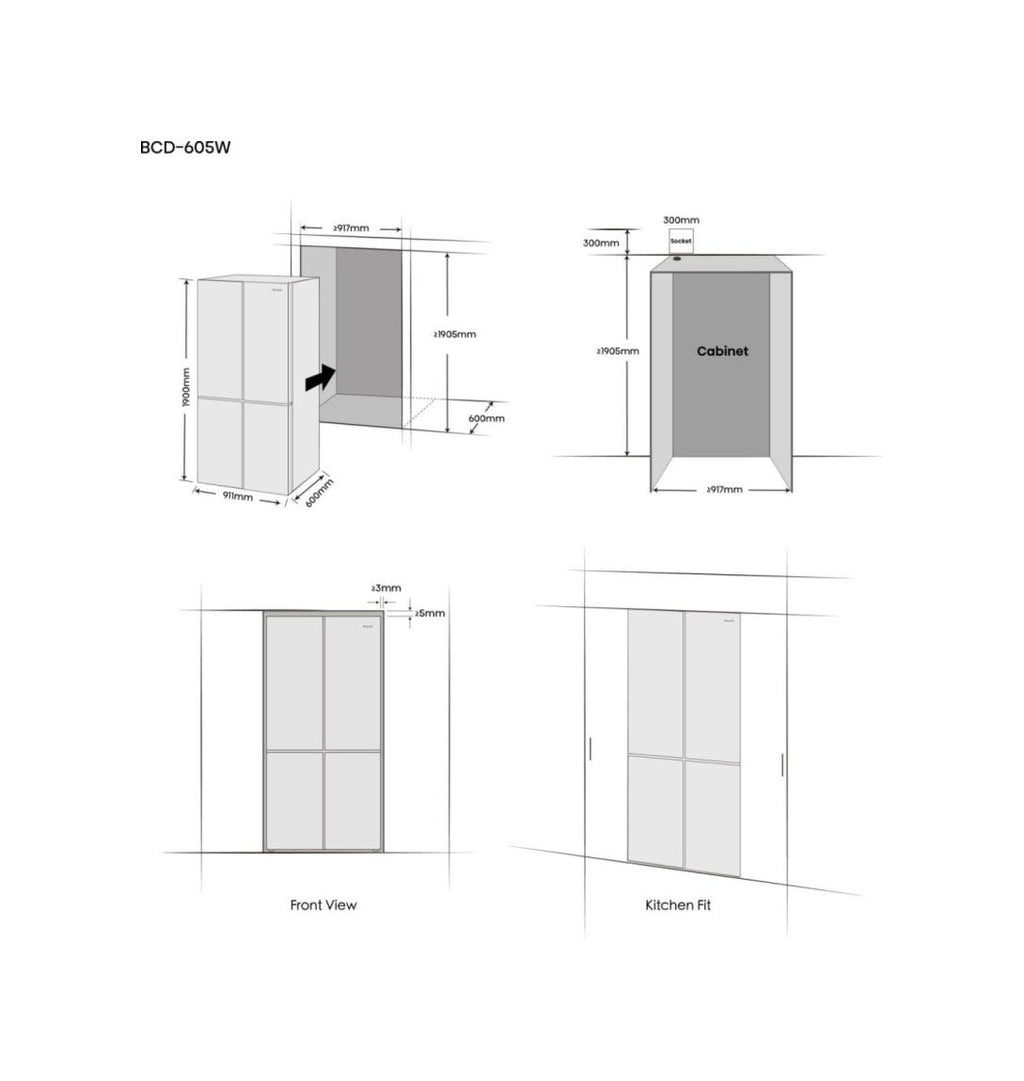 Hisense RQ768N4GVE Hi5 Frigorifero con congelatore 4 porte cm. 91, capacità 591 litri, Total No Frost, Metal-Tech Cooling, grigio
