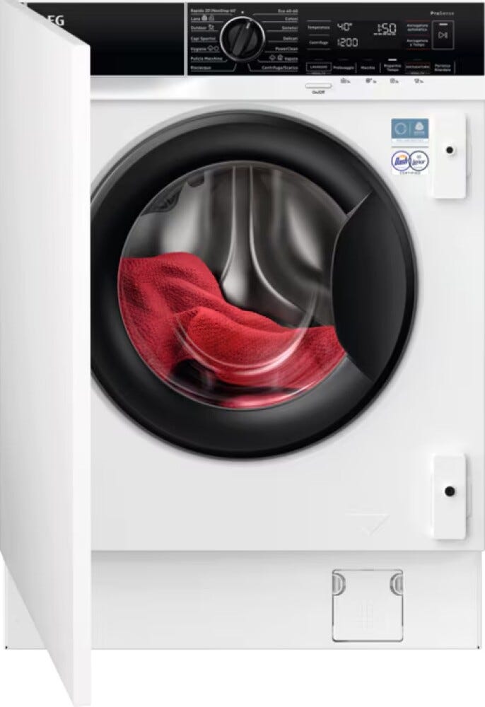 AEG L8W84ADBI serie 8000 Lavasciuga integrata totale, cm. 60, lavaggio 8 kg, asciugatura 4 kg, tecnologia ProSense®, Steam Refresh