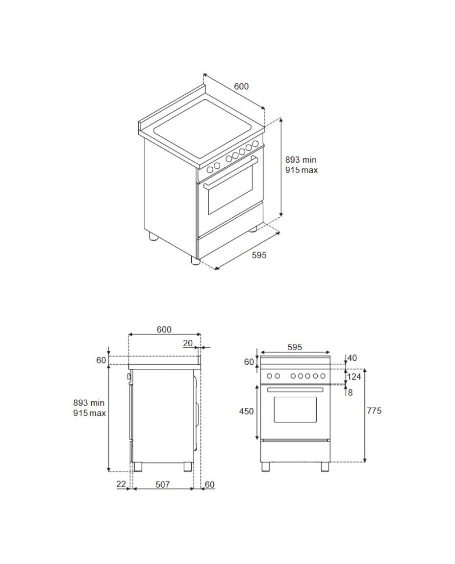 Bertazzoni PRO64I1EGIT2 Professional Cucina da accosto 60 cm, piano a induzione 4 zone, forno elettrico 69 L, giallo