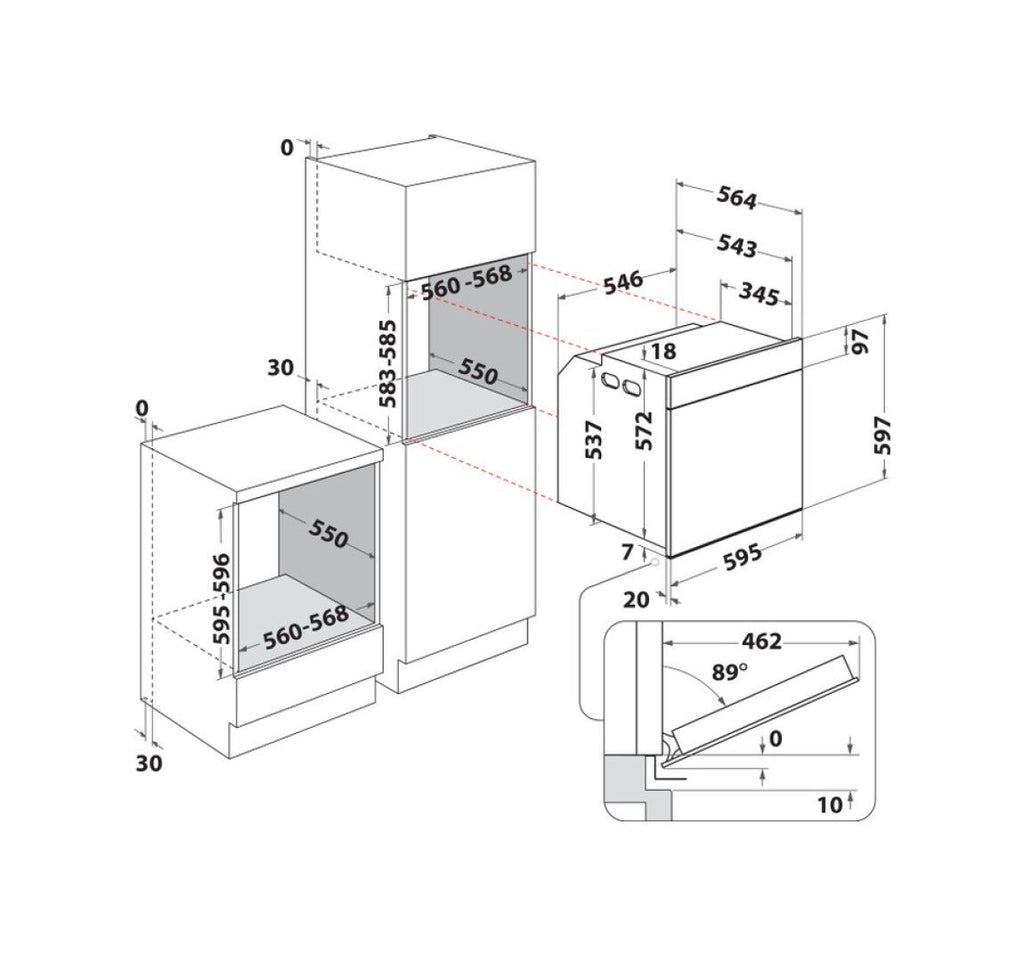 Whirlpool WOI4S8PPM1SX Forno elettrico da incasso cm. 60, capacità 73 litri, Pirolitico + Idrolitico, 6° Senso, AirFry, classe A+, inox/nero