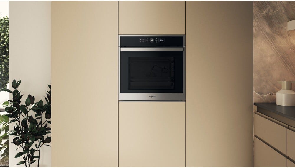 Whirlpool WOI4S8PPM1SX Forno elettrico da incasso cm. 60, capacità 73 litri, Pirolitico + Idrolitico, 6° Senso, AirFry, classe A+, inox/nero