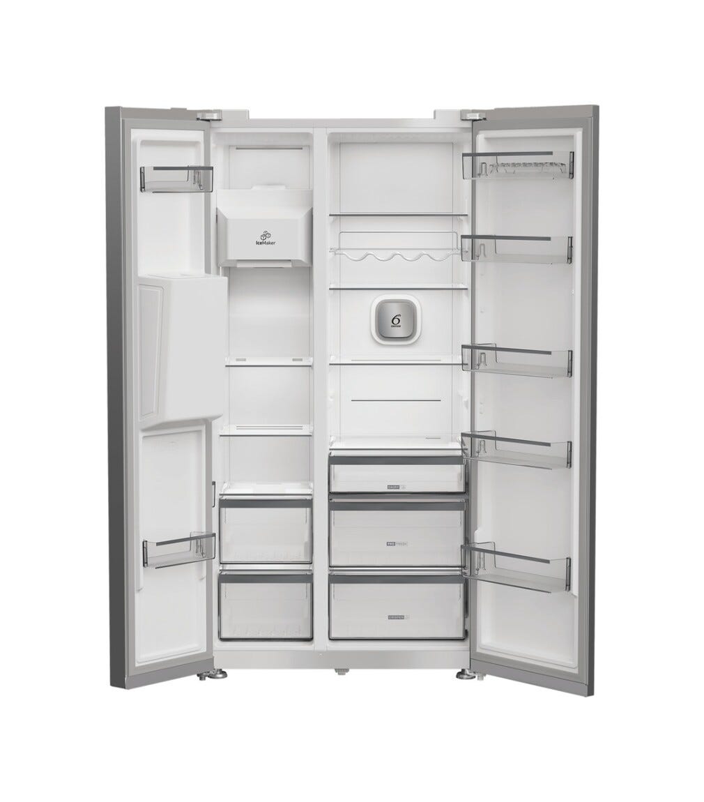 Whirlpool WHG2 6574W X5E Frigorifero con congelatore Side-by-Side cm. 91, capacità 578 litri, Total No Frost, fabbricatore di ghiaccio, 6° Senso, grigio
