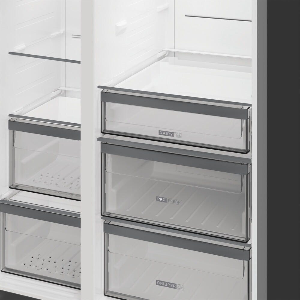 Whirlpool WHG2 6574W X5E Frigorifero con congelatore Side-by-Side cm. 91, capacità 578 litri, Total No Frost, fabbricatore di ghiaccio, 6° Senso, grigio