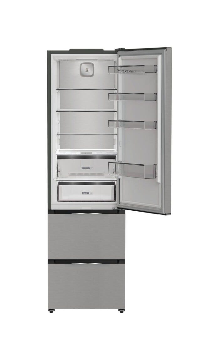 Whirlpool WHKF 6352 X5E Frigorifero con congelatore cm. 60, capacità 351 litri, Dual No Frost, 6° Senso, Zen Inverter, grigio