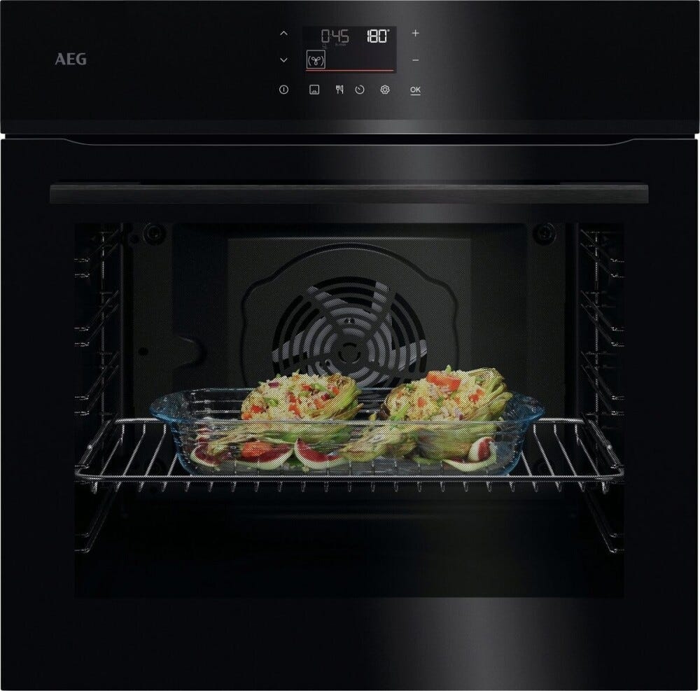 AEG NBU5P43PB serie 5000 Forno elettrico multifunzione, cm. 60, 72 litri, pirolitico, display EXPlore+, AirFry, Glossy Black