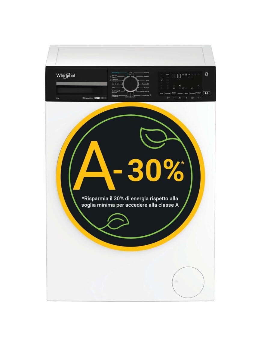 Whirlpool WPM 99W ADS IT Lavatrice a libera installazione cm. 60, capacità 9 kg, 1400 giri, Motore Inverter, HomeWhiz, bianco