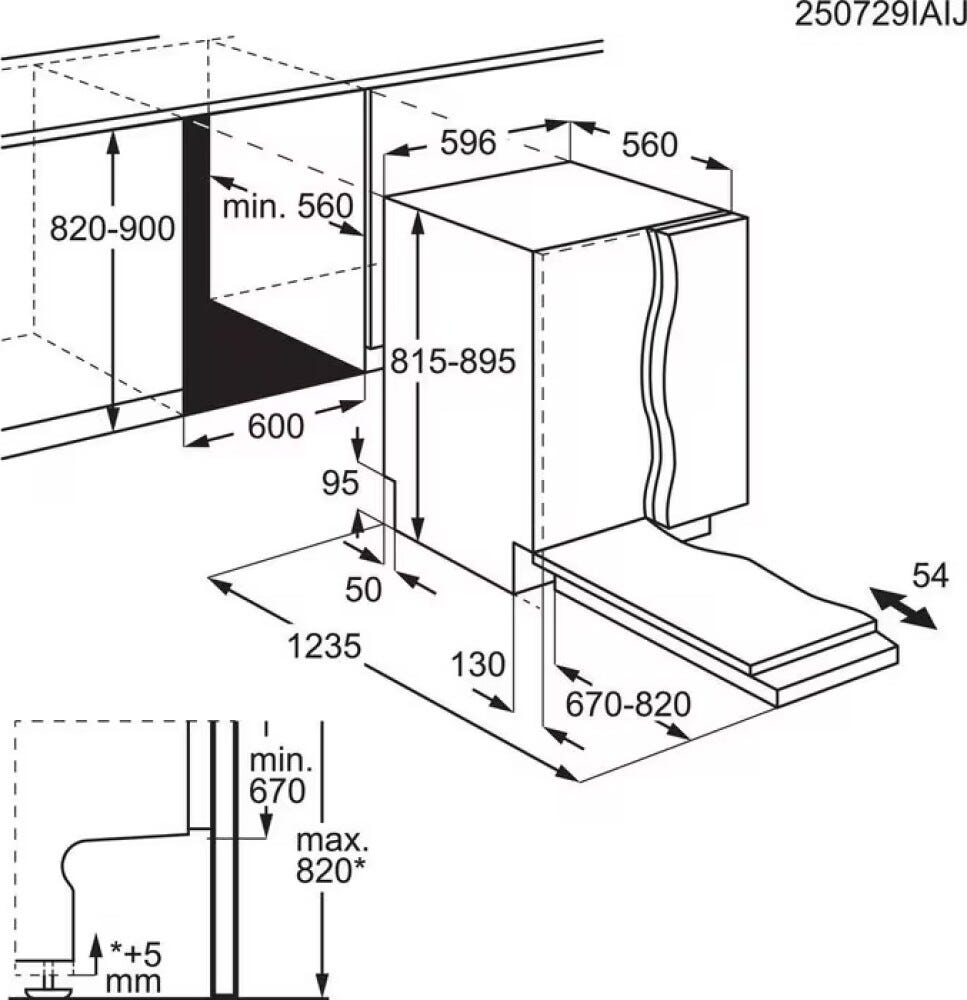 AEG NG82IX5TK serie 8000 Lavastoviglie integrata totale cm. 60, 14 coperti, Tecnologia AirDry, terzo cestello, ZoneClean, WiFi, classe A
