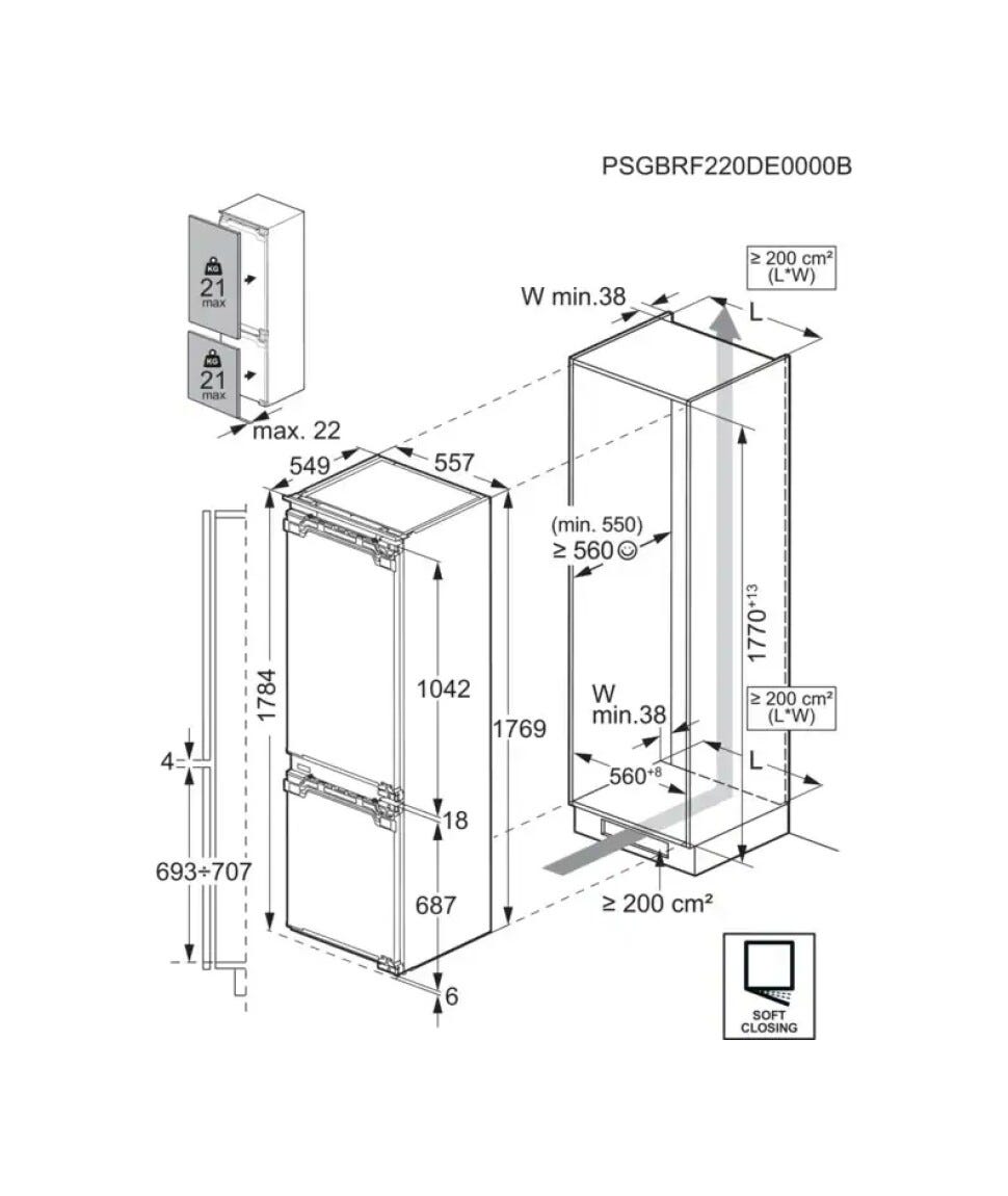 AEG TC7CS181AF serie 7000 Frigorifero con congelatore da incasso cm. 56, altezza 178, 245 litri, TwinTech, Total No Frost, Cassetto ChillZone 0°