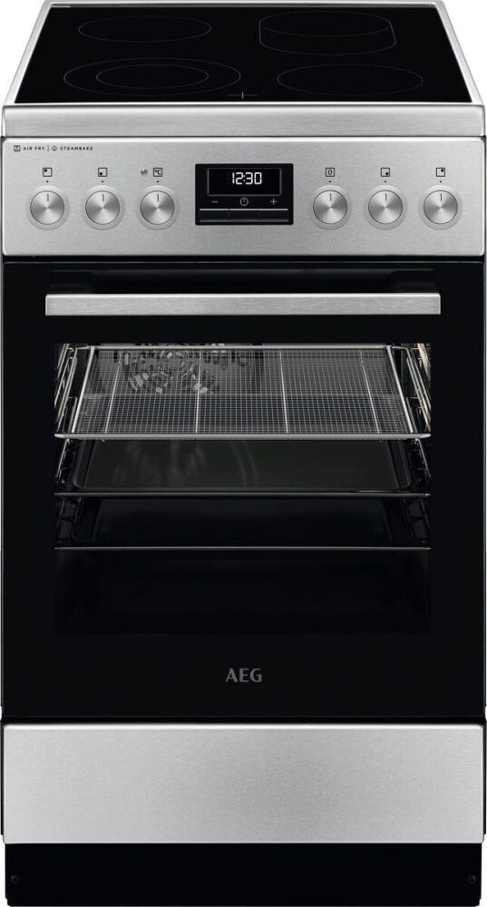 AEG CCB56490BM serie 6000 Cucina da accosto cm. 50x60, 4 zone cottura elettriche, 1 forno, cottura air fry, 58 litri, controllo a manopola, inox anti-impronta