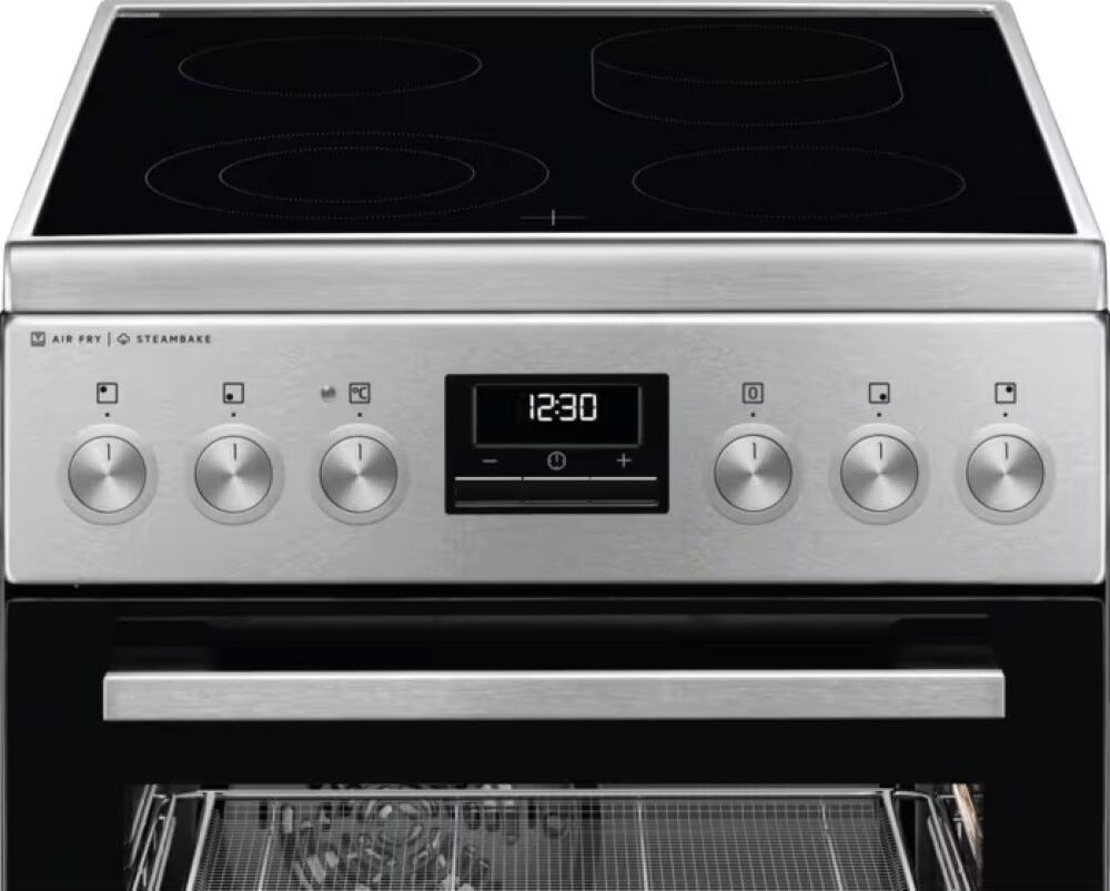 AEG CCB56490BM serie 6000 Cucina da accosto cm. 50x60, 4 zone cottura elettriche, 1 forno, cottura air fry, 58 litri, controllo a manopola, inox anti-impronta
