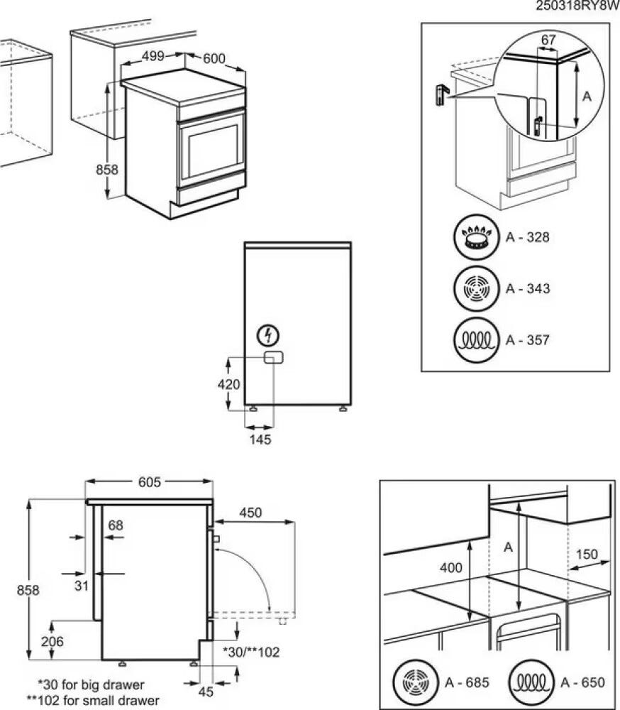 AEG CCB56490BM serie 6000 Cucina da accosto cm. 50x60, 4 zone cottura elettriche, 1 forno, cottura air fry, 58 litri, controllo a manopola, inox anti-impronta