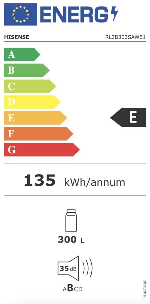Hisense RL3B303SAWE1 Hi3 Frigorifero da incasso cm. 54, capacità 300 litri, Total No Frost, Multi Air Flow