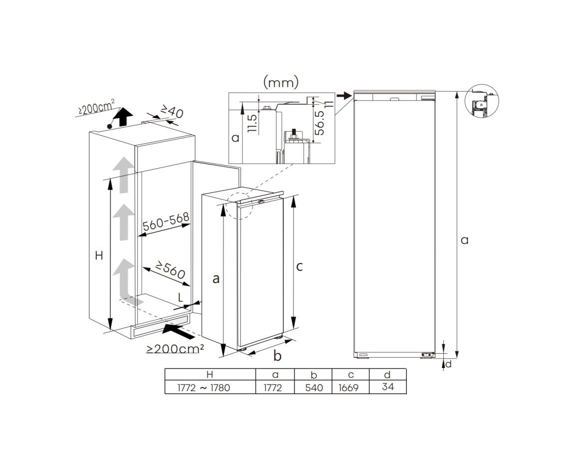 Hisense FT3B213SEWE1 Congelatore da incasso cm. 54, capacità 235 litri, No Frost, Convert Function