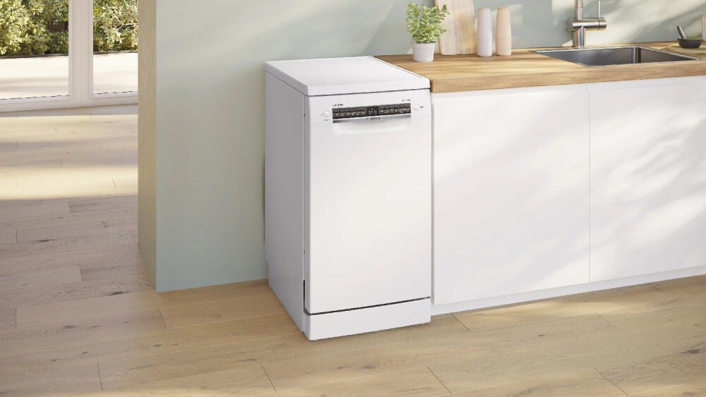 Bosch SPS4EMW02D serie 4 Lavastoviglie slim a libera installazione cm. 45, 10 coperti, Extra Dry, HygienePlus, terzo cestello, classe B, bianco