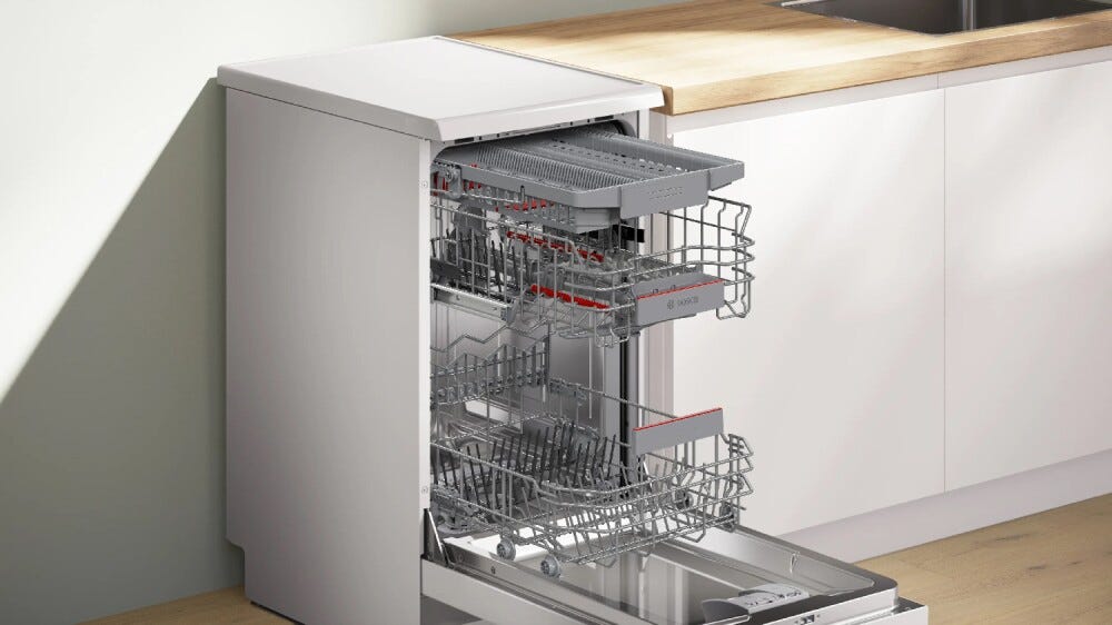 Bosch SPS4EMW02D serie 4 Lavastoviglie slim a libera installazione cm. 45, 10 coperti, Extra Dry, HygienePlus, terzo cestello, classe B, bianco