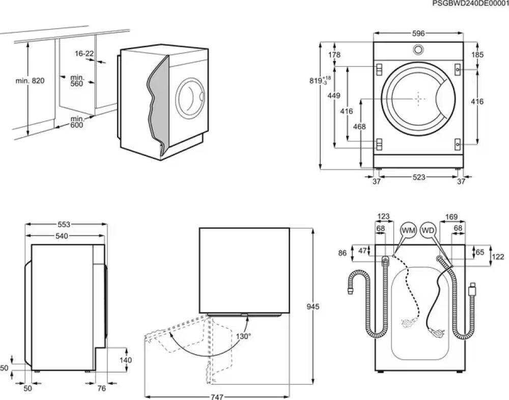 Electrolux EW7W84BDBI serie 700 Lavasciuga da incasso cm. 60, lavaggio 8 kg, asciugatura 4 kg, 1600 giri rpm, programma a Vapore, SensiCare