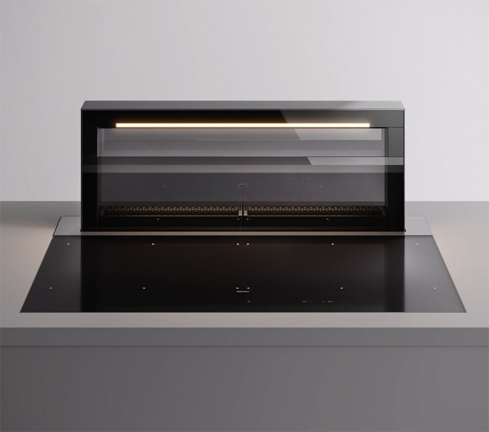 Falmec LEVEL ONE NERO OPACO COOKING Piano cottura a induzione 90 cm, vetroceramica nero opaco, cappa downdraft integrata, motore 800 m3/h