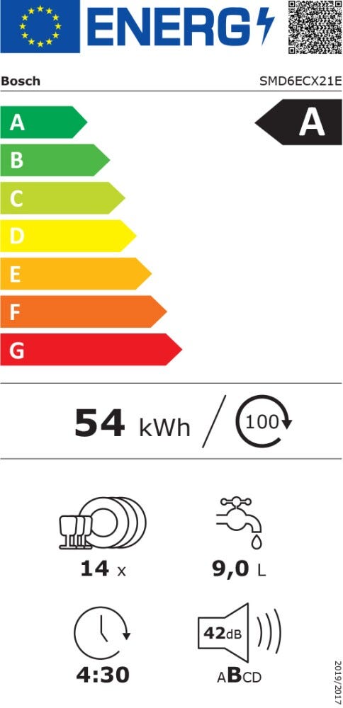 Bosch SMD6ECX21E serie 6 Lavastoviglie integrata totale cm. 60, 14 coperti, EfficientDry, SpeedPerfect Plus, terzo cestello, Home Connect, classe A