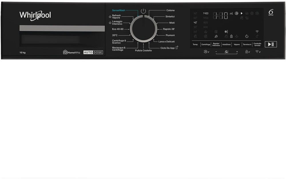 Whirlpool WPM 011G ADS IT Lavatrice cm. 60, capacità 10 kg, 1400 giri, motore inverter, tecnologia 6th Sense, nero