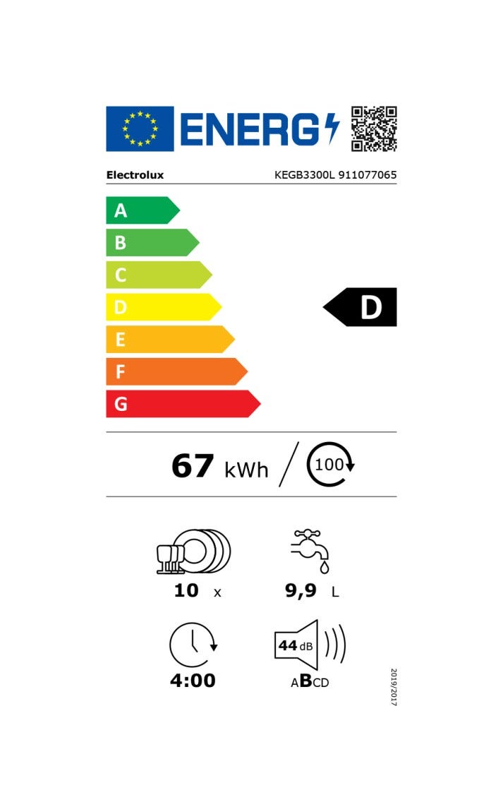 Electrolux KEGB3300L serie 700 Lavastoviglie slim integrata totale cm. 45, 10 coperti, tecnologia AirDry, mulinello satellitare, terzo cestello, glass Care
