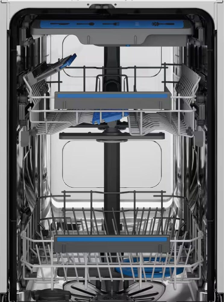 Electrolux KEGB3300L serie 700 Lavastoviglie slim integrata totale cm. 45, 10 coperti, tecnologia AirDry, mulinello satellitare, terzo cestello, glass Care