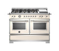 Bertazzoni HER126G2EAVT2 Heritage Cucina da accosto 120 cm, piano a gas 6 fuochi, doppio forno elettrico e piastra teppan-yaki, avorio