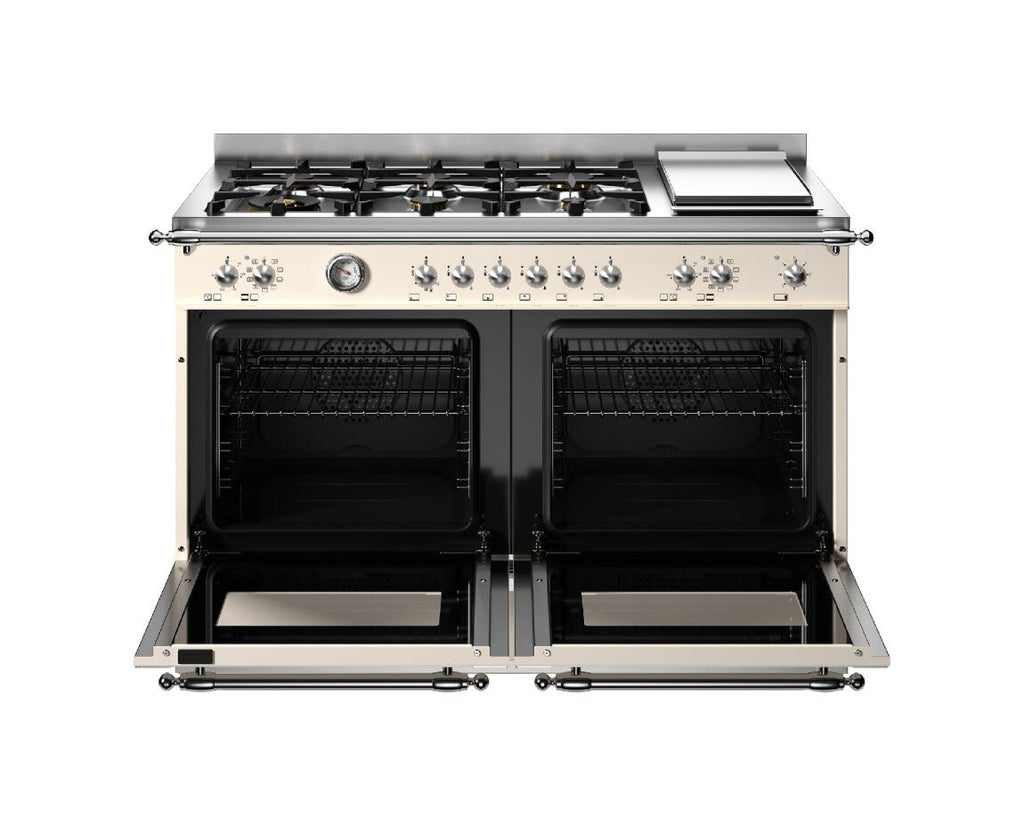 Bertazzoni HER126G2EAVT2 Heritage Cucina da accosto 120 cm, piano a gas 6 fuochi, doppio forno elettrico e piastra teppan-yaki, avorio