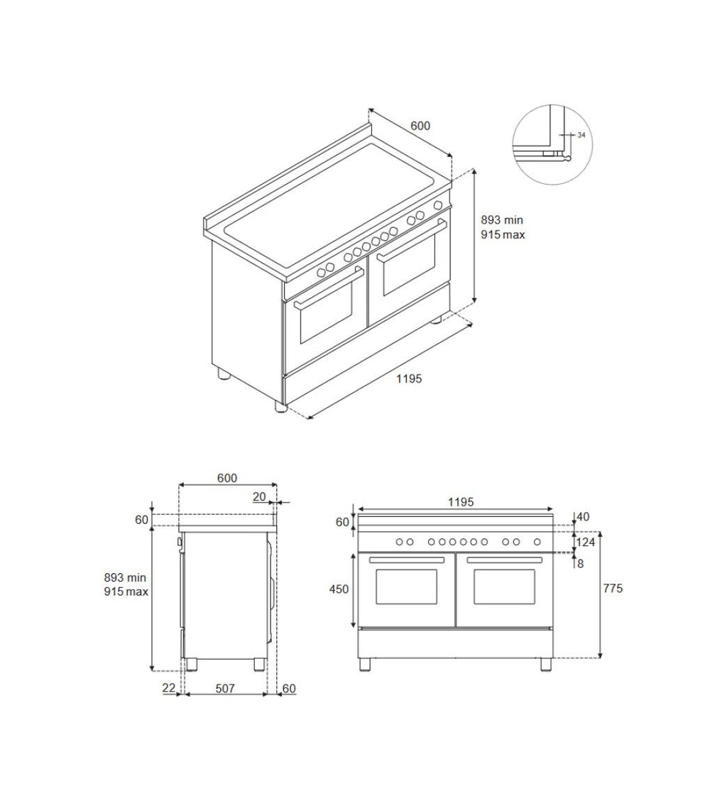Bertazzoni HER126G2EAVT2 Heritage Cucina da accosto 120 cm, piano a gas 6 fuochi, doppio forno elettrico e piastra teppan-yaki, avorio