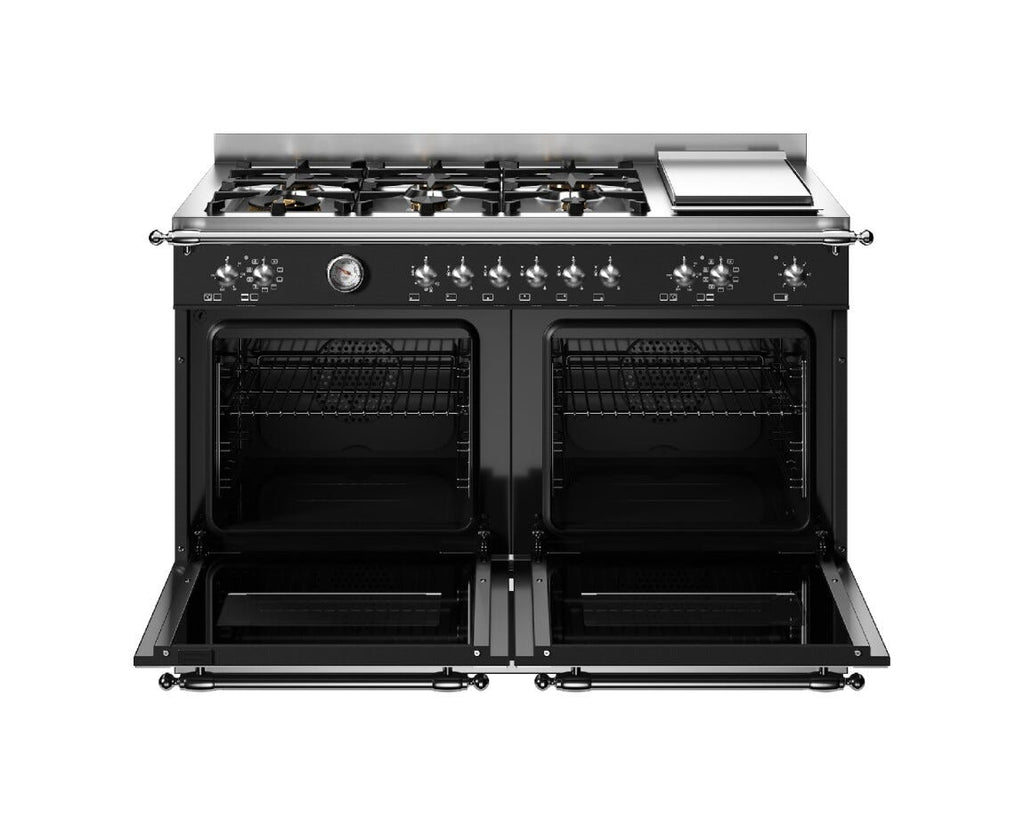 Bertazzoni HER126G2ENET2 Heritage Cucina da accosto 120 cm, piano a gas 6 fuochi, doppio forno elettrico e piastra teppan-yaki, nero opaco