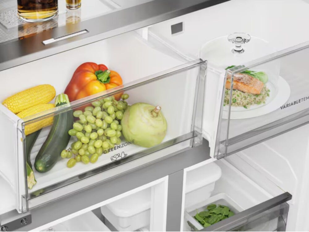 Electrolux LLT8HE49U0 serie 800 Frigorifero con congelatore 4 porte cm. 84, altezza 193, 485 litri, perfect fit slot in, fastfreeze, Total No Frost, pannello Cooling360, cassetto GreenZone, inox