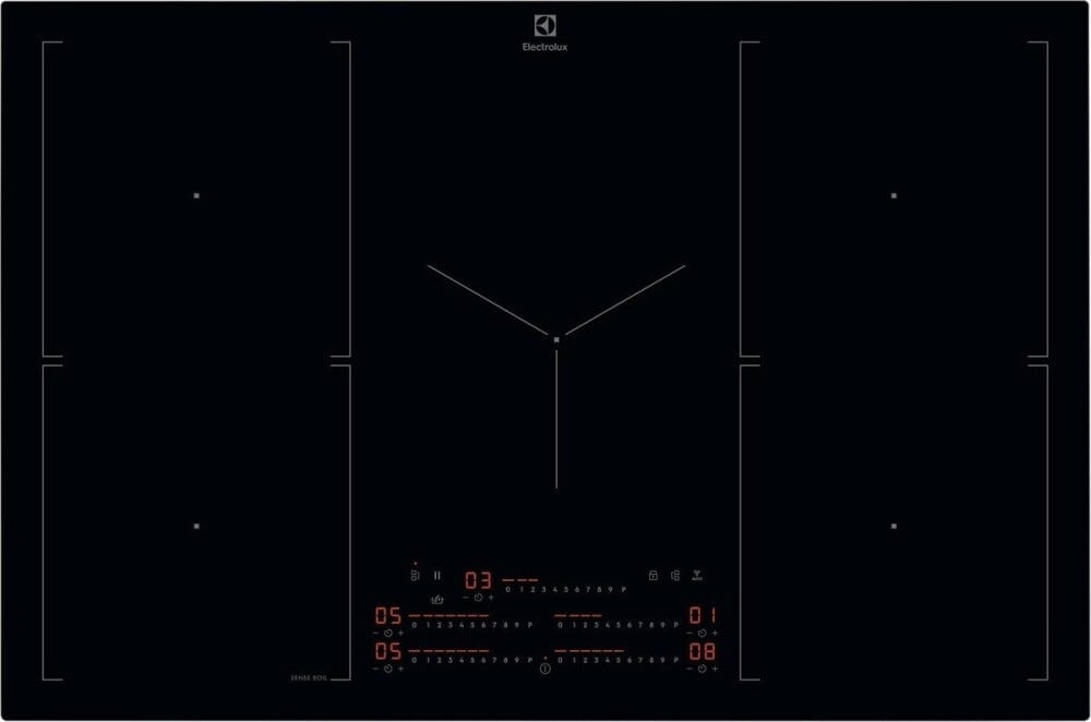 Electrolux EIS82550I serie 700 SenseBoil Piano cottura a induzione cm. 80, 5 zone cottura, funzione SenseBoil e Hob2Hood, doppio bridge, controllo touch, vetroceramica nero