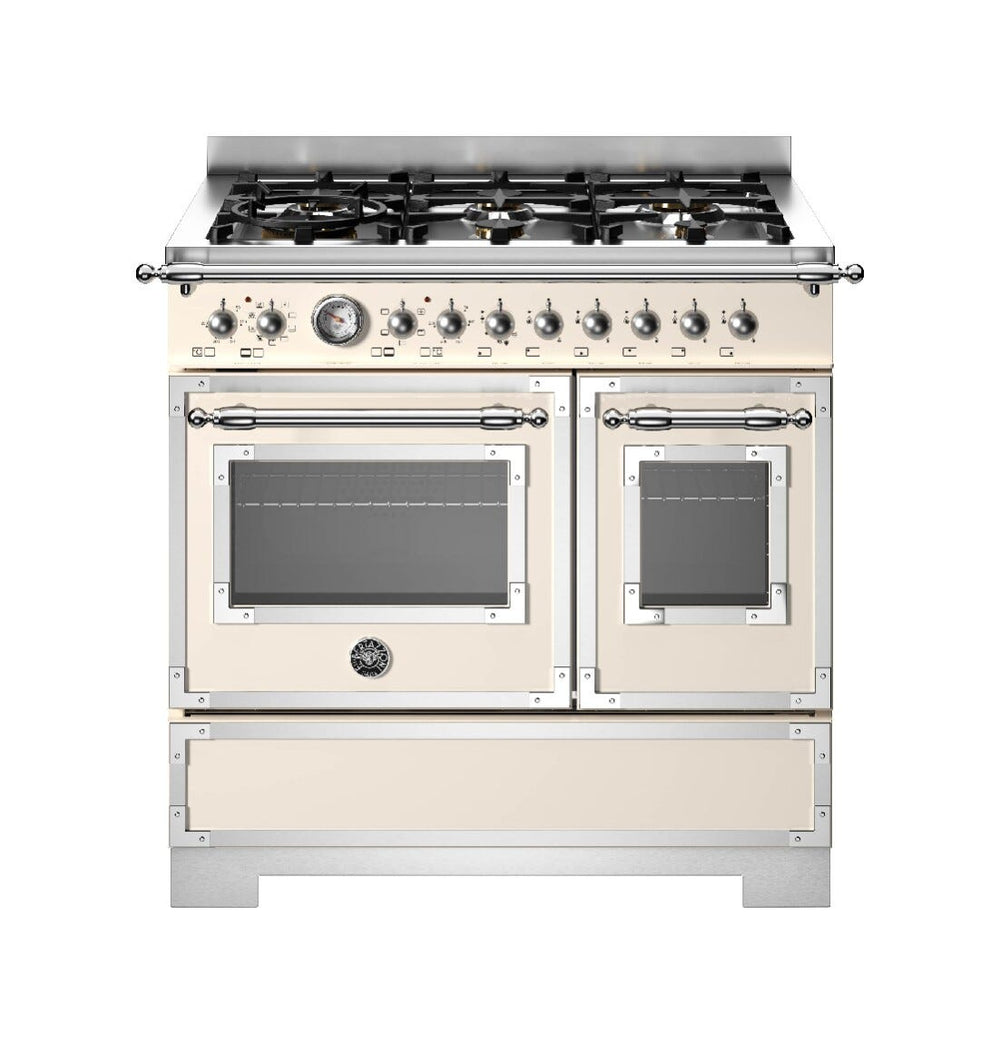 Bertazzoni HER96L2EAVT2 Heritage Cucina da accosto 90 cm, 6 fuochi a gas, doppio forno elettrico, Air Frying, avorio