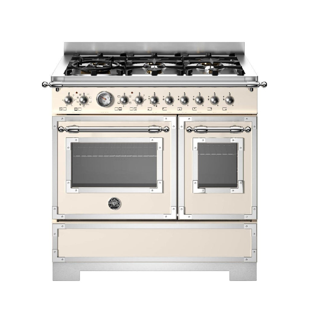 Bertazzoni HER96L2EAVT2 Heritage Cucina da accosto 90 cm, 6 fuochi a gas, doppio forno elettrico, Air Frying, avorio