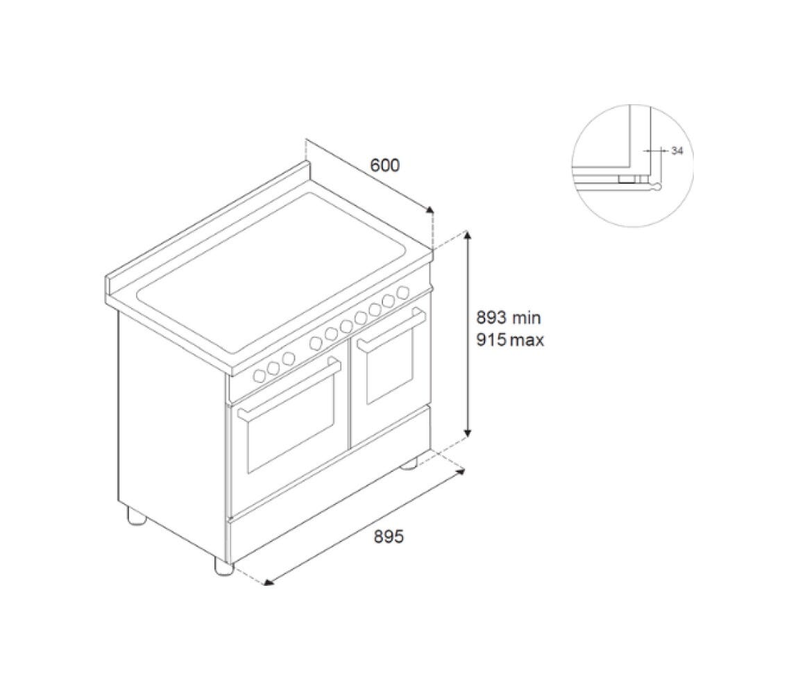 Bertazzoni HER96L2EAVT2 Heritage Cucina da accosto 90 cm, 6 fuochi a gas, doppio forno elettrico, Air Frying, avorio