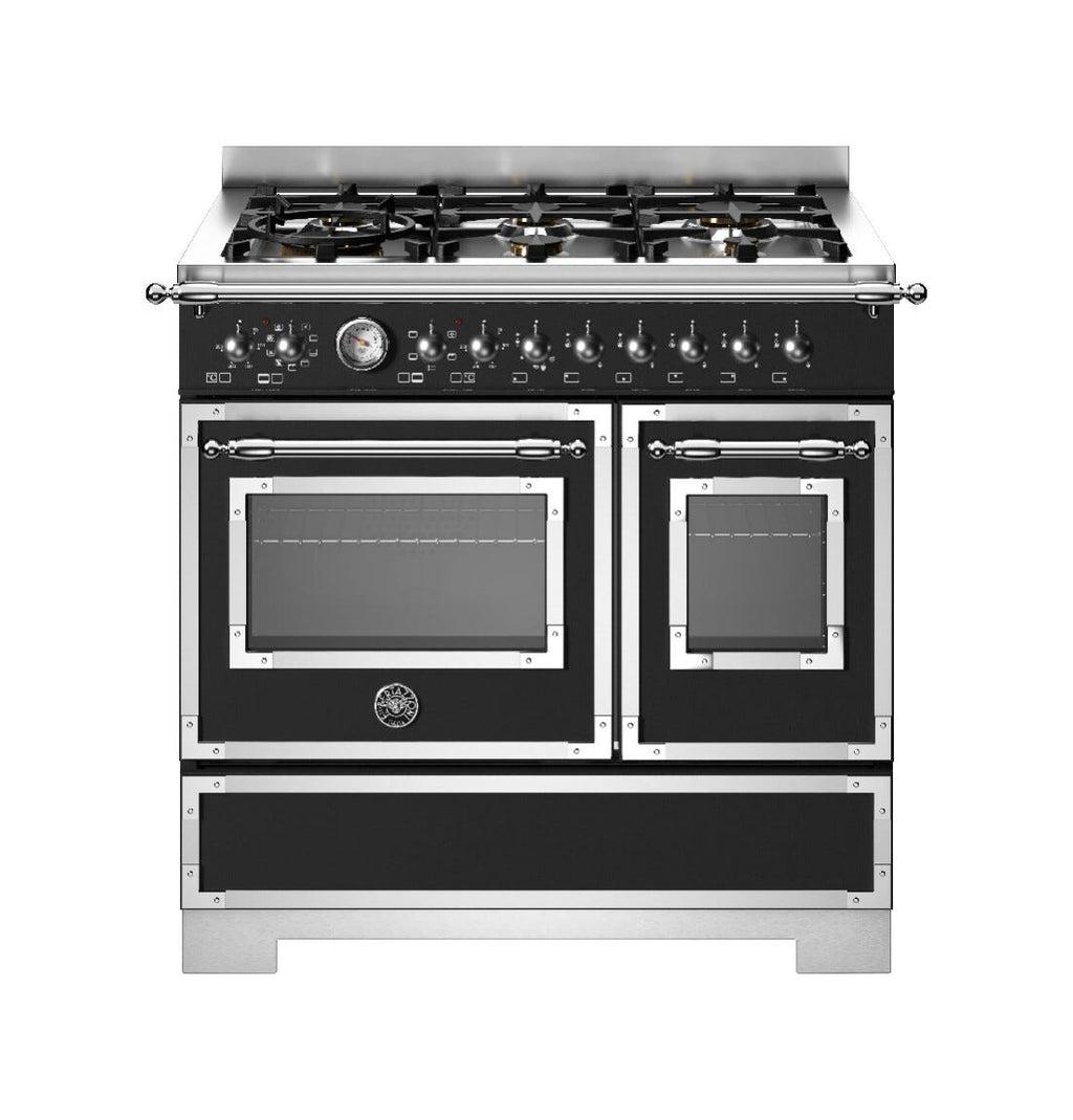 Bertazzoni HER96L2ENET2 Heritage Cucina da accosto 90 cm, 6 fuochi a gas, doppio forno elettrico, nero
