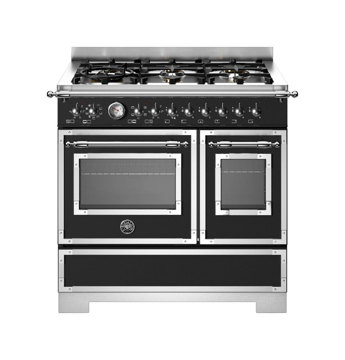 Bertazzoni HER96L2ENET2 Heritage Cucina da accosto 90 cm, 6 fuochi a gas, doppio forno elettrico, nero