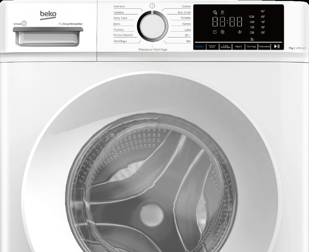 Beko BMX7126DB Lavatrice a libera installazione SteamCure 7 kg, 1200 giri, motore ProSmart Inverter, classe energetica A
