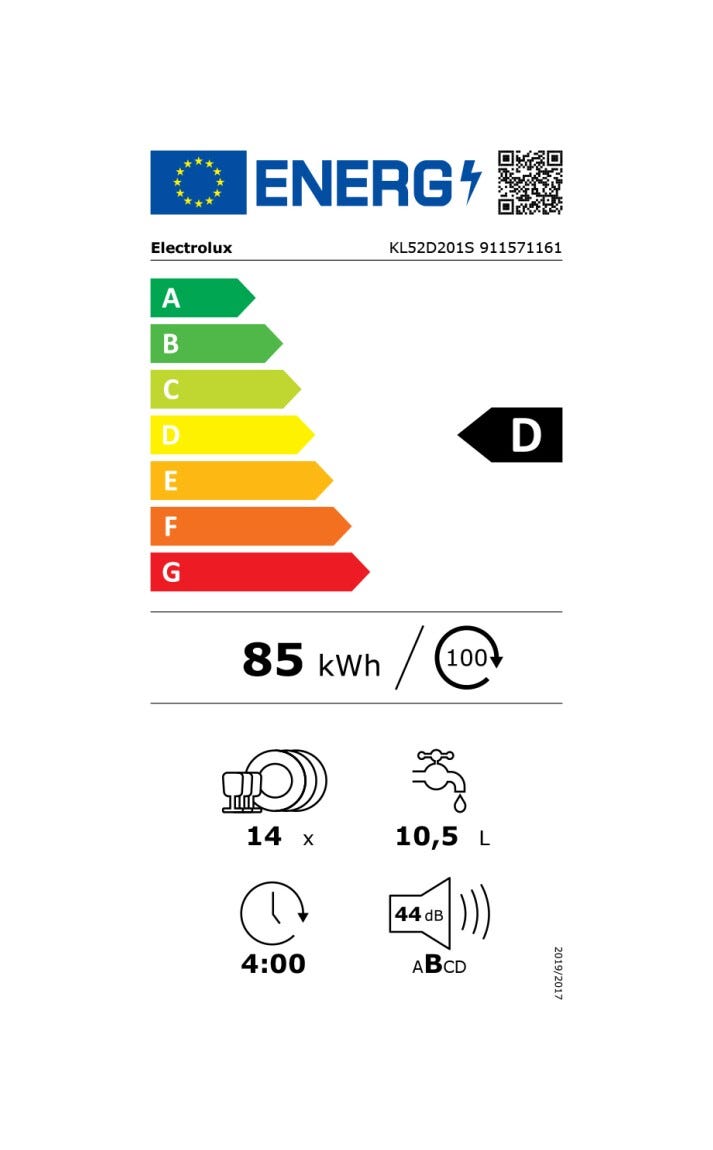 Electrolux KL52D201S serie 500 Lavastoviglie integrata totale cm. 60, 14 coperti, tecnologia AirDry, LightOnFloor, terzo cestello MaxiFlex, comandi Sliding, classe D